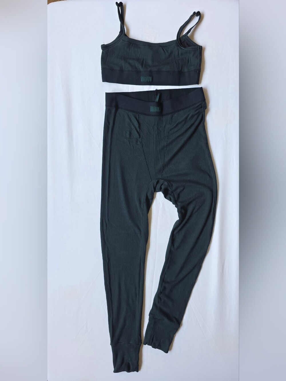 SKIMS Ribbed Crop Bralette & High-Waist Leggings Set In Cypress